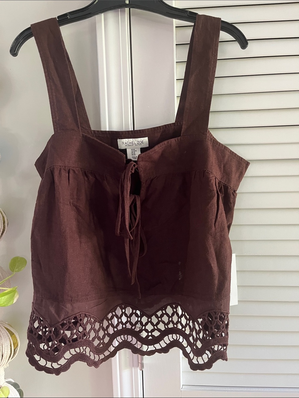 Rachel Zoe Chocolate Brown Linen-Blend with Eyelet Hem